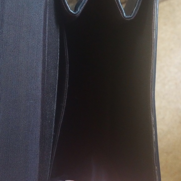 Vintage Navy Blue Leather & Vinyl Structured Handbag, Gold Hardware, Pouch, Feet - Picture 4 of 7